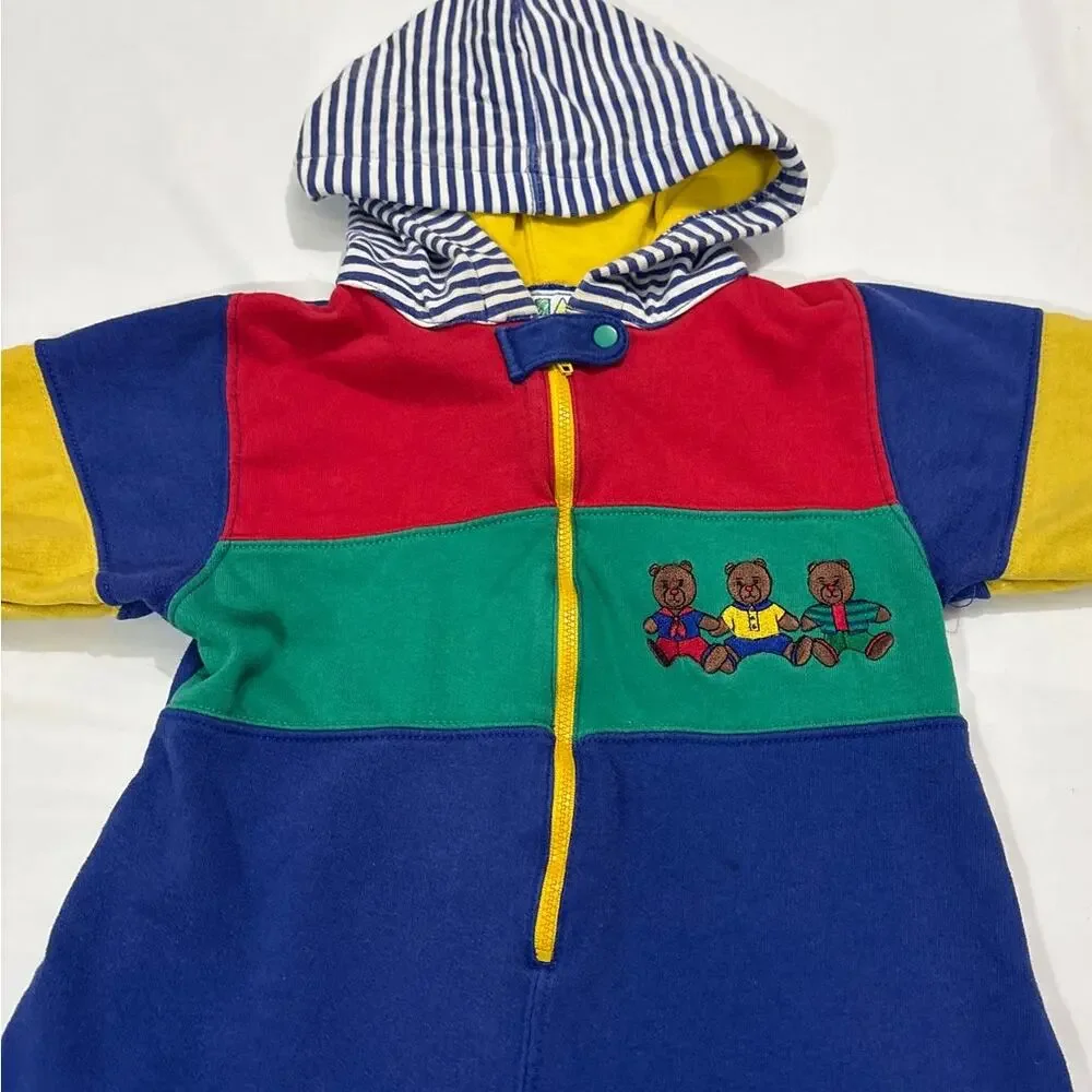 Vintage Miniwear Toddler 24M Colorblock Zip Up One Piece Outfit Retro 90s